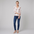 Women's Floral V-Neck Blouse Crochet Trim in White - Front Pose B
