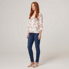 Women's Floral V-Neck Blouse Crochet Trim in White - Side View