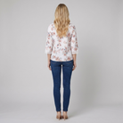 Women's Floral V-Neck Blouse Crochet Trim in White - Back View