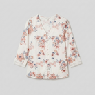 Women's Floral V-Neck Blouse Crochet Trim in White - Product Flat Lay