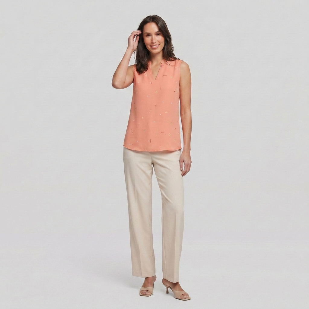 Women's Sleeveless V-Neck Blouse in Peach - Front Pose B