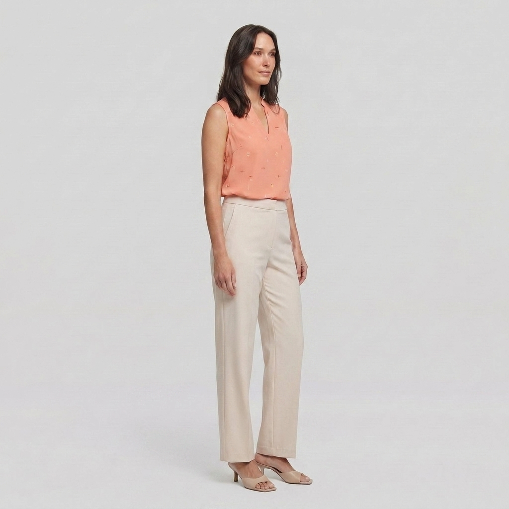 Women's Sleeveless V-Neck Blouse in Peach - Side View