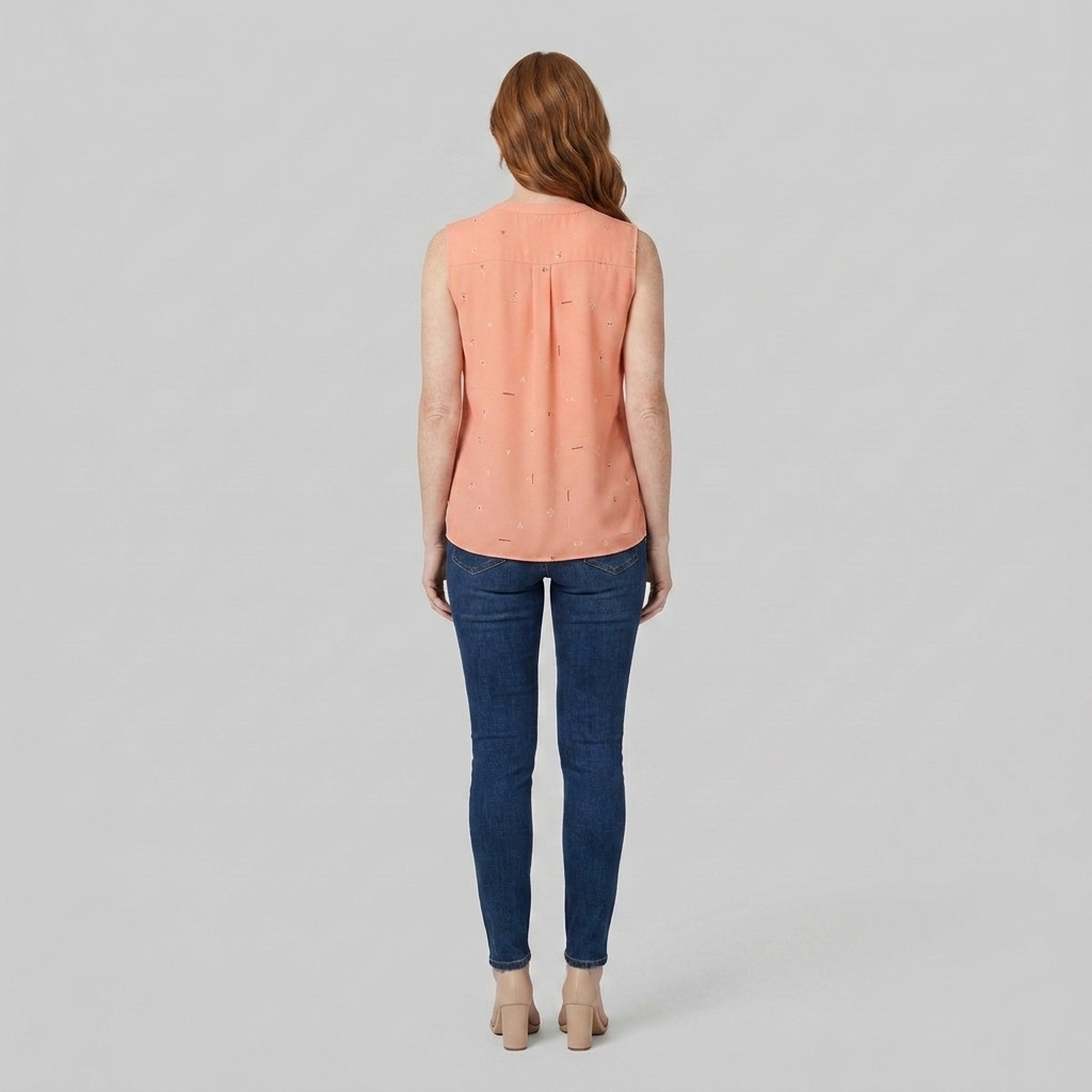 Women's Sleeveless V-Neck Blouse in Peach - Back View