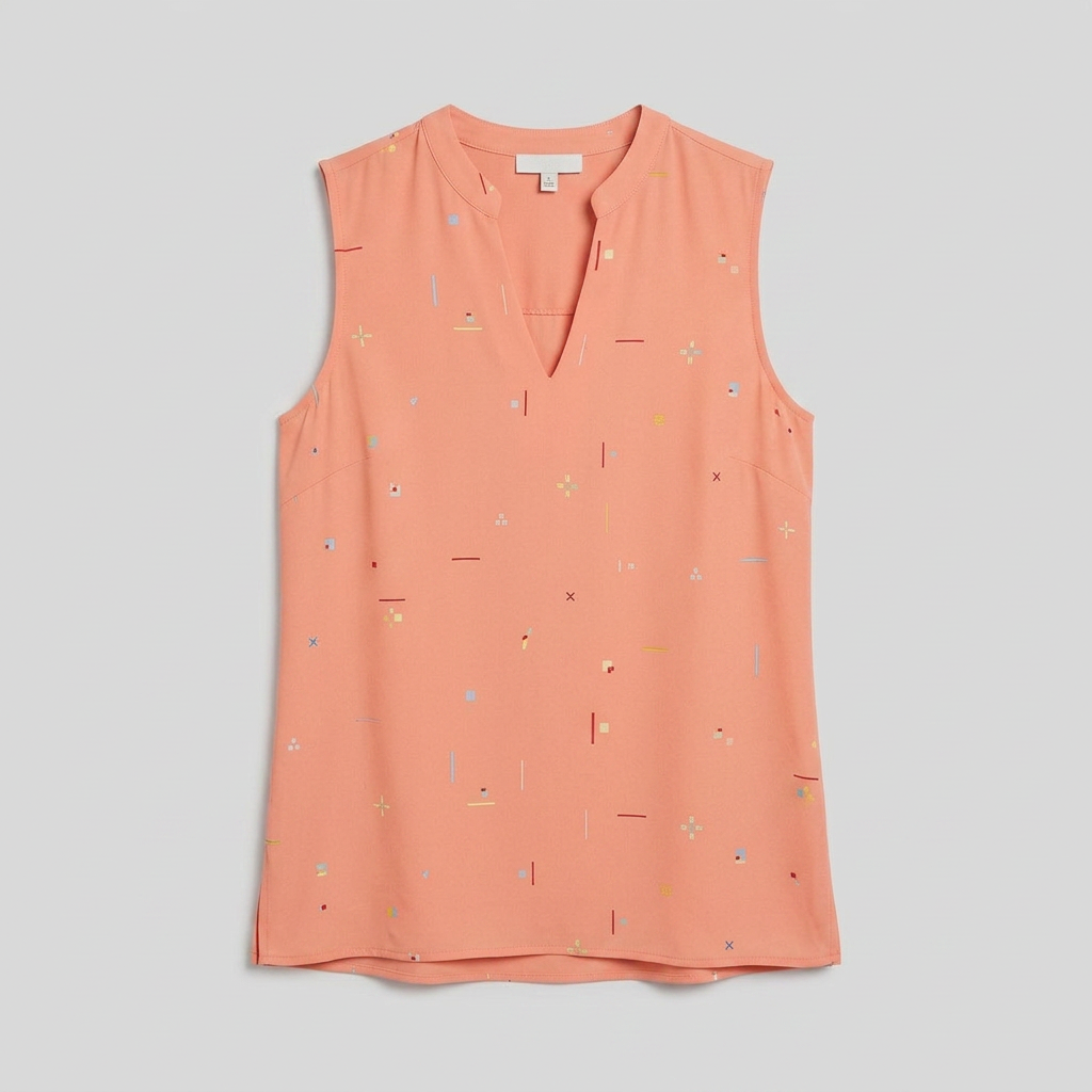 Women's Sleeveless V-Neck Blouse in Peach - Product Flat Lay