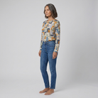 Women's Geometric Print Crew Blouse in Stone - Side View