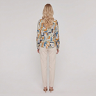 Women's Geometric Print Crew Blouse in Stone - Back View