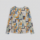 Women's Geometric Print Crew Blouse in Stone - Product Flat Lay