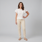 Pamela Boutique white broderie anglaise blouse flutter sleeve, model front pose A