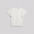 Pamela Boutique white broderie anglaise blouse flutter sleeve, product flat lay