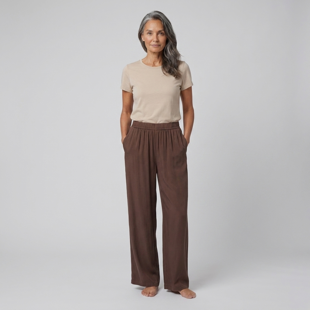 Pamela Boutique brown wide leg trousers, model front pose B