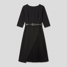 Ilona belted split-sleeve midi dress in black, flat lay product shot