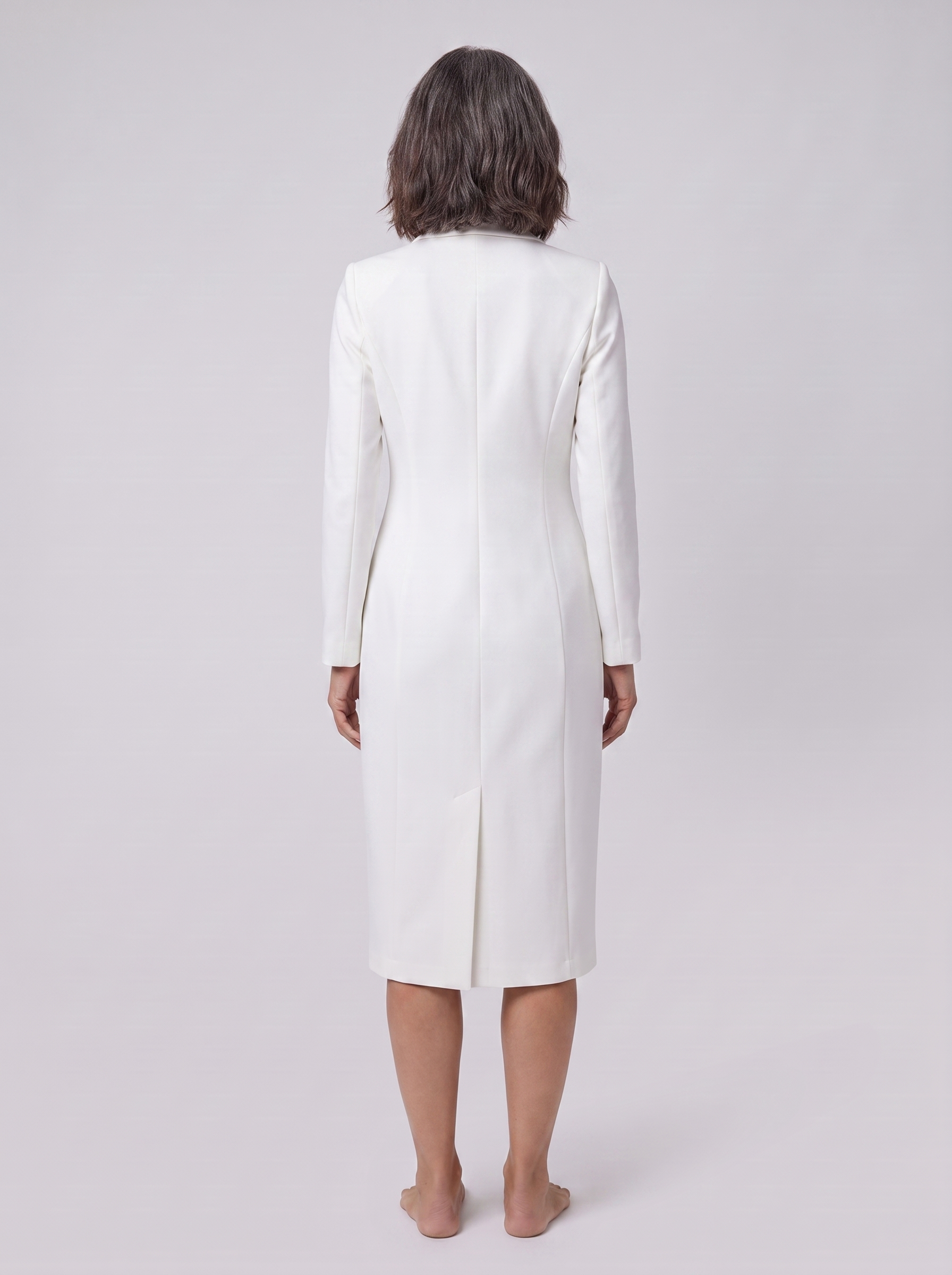 Imara tailored blazer midi dress in white, back view on model