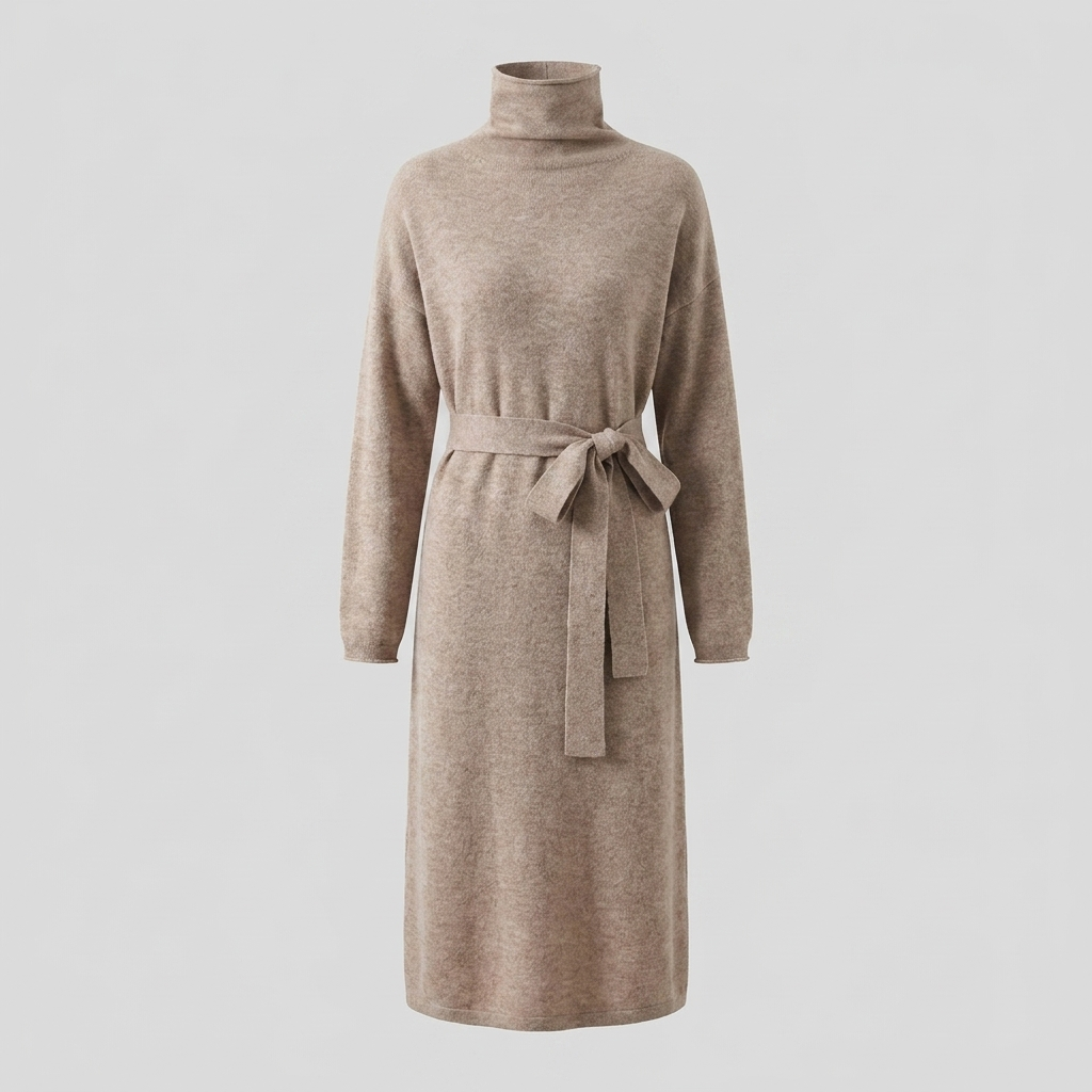 Isabella wool-blend turtleneck knit midi dress, flat lay product shot