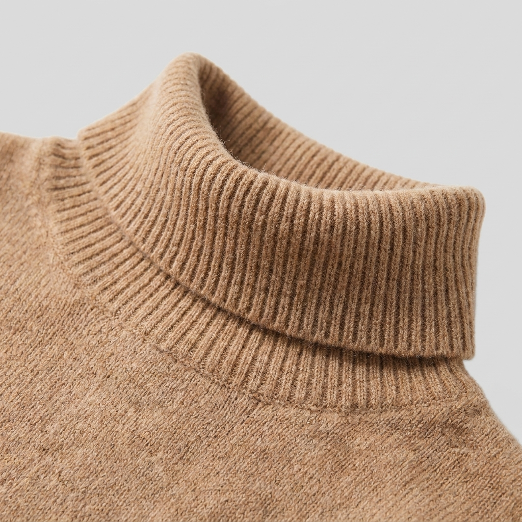 Isabella knit dress turtleneck collar and knit texture close-up