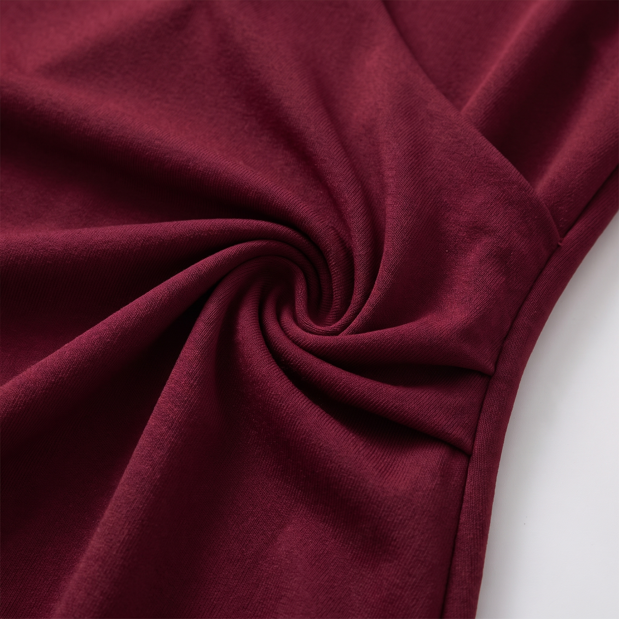 Isla wrap midi dress burgundy fabric and tie waist close-up