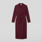 Isla burgundy wrap midi dress, flat lay product shot