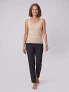 Ivanna cashmere-blend sleeveless knit vest in beige on model