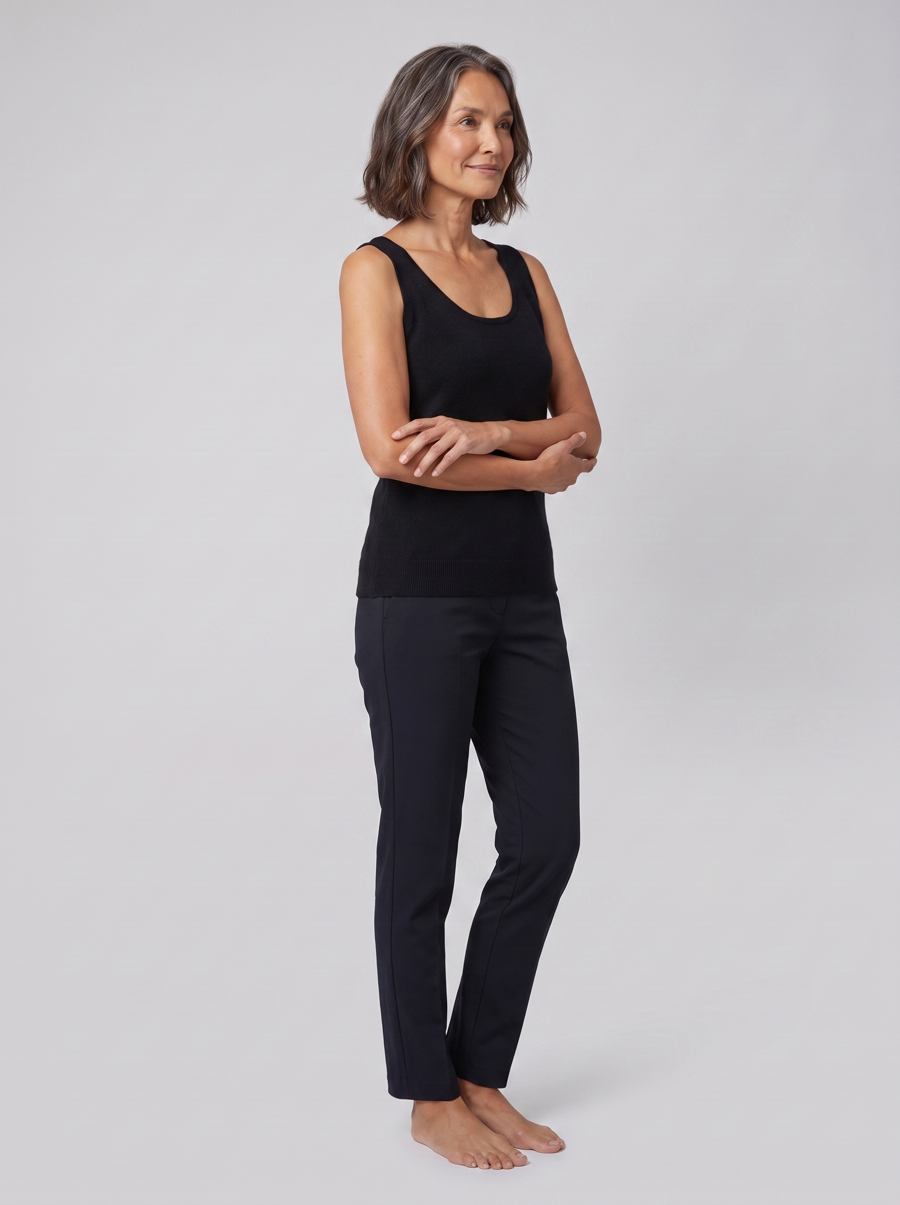 Ivanna cashmere-blend sleeveless knit vest in black on model