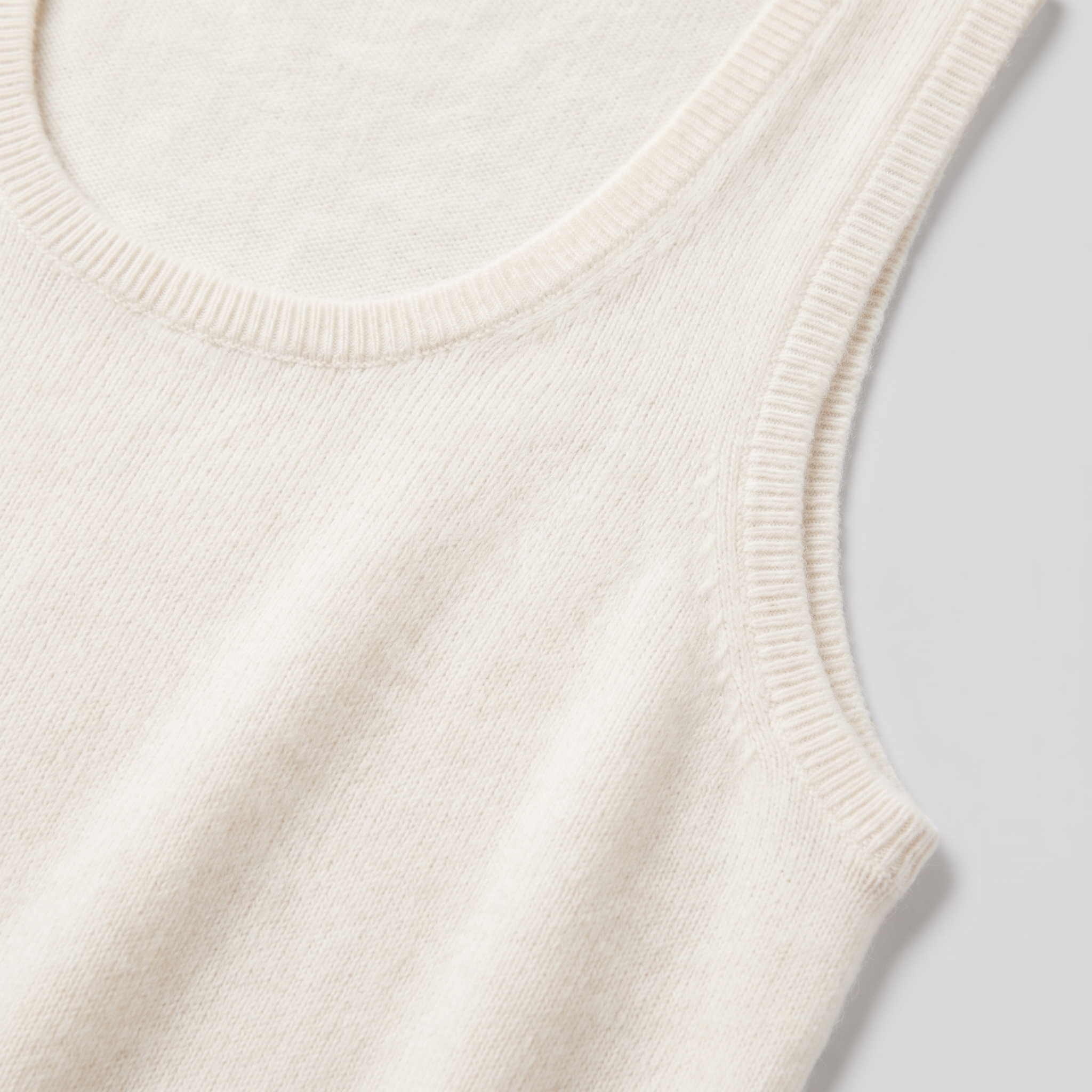 Ivanna knit vest ribbed neckline and knit texture close-up