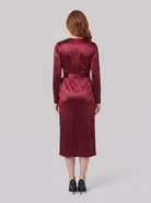Ivette burgundy wrap dress, back view on model