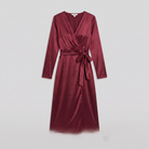 Ivette burgundy wrap dress, flat lay product shot