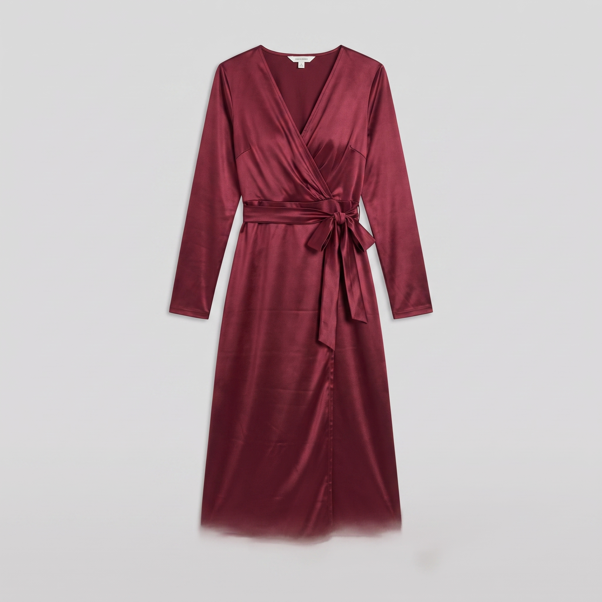 Ivette burgundy wrap dress, flat lay product shot