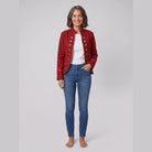 Ivy velvet blazer with gold-tone buttons in red on model