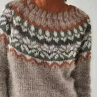 Close-up of women's wool blend Fair Isle yoke jumper