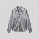 Lena metallic V-neck blouse in silver, flat lay product shot
