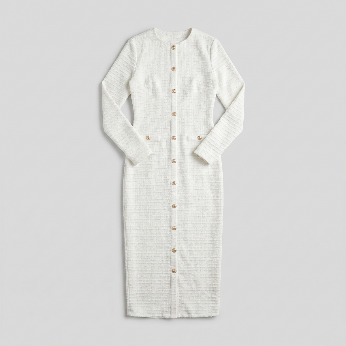 Lisette tweed boucle midi dress, flat lay product shot