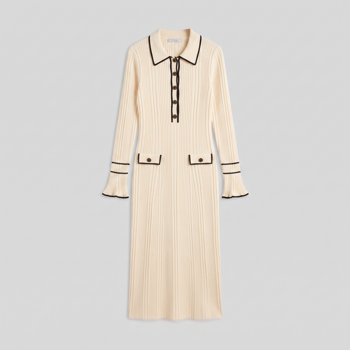Livia ribbed contrast-trim midi dress, flat lay product shot