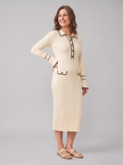 Livia ribbed contrast-trim midi dress, front view on model