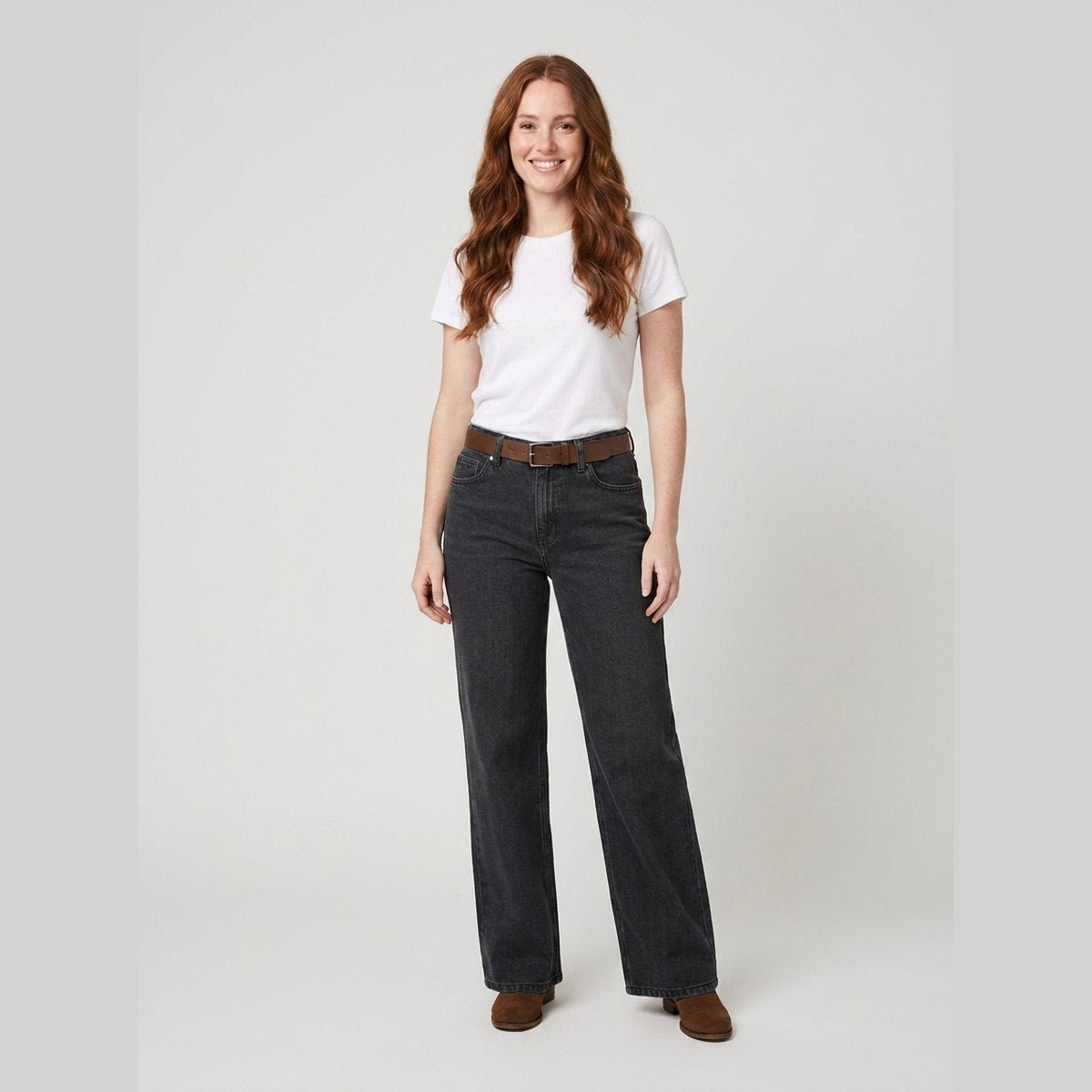 Maren high-rise wide-leg jeans in black on model