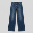 Maren high-rise wide-leg jeans in mid blue, flat lay product shot