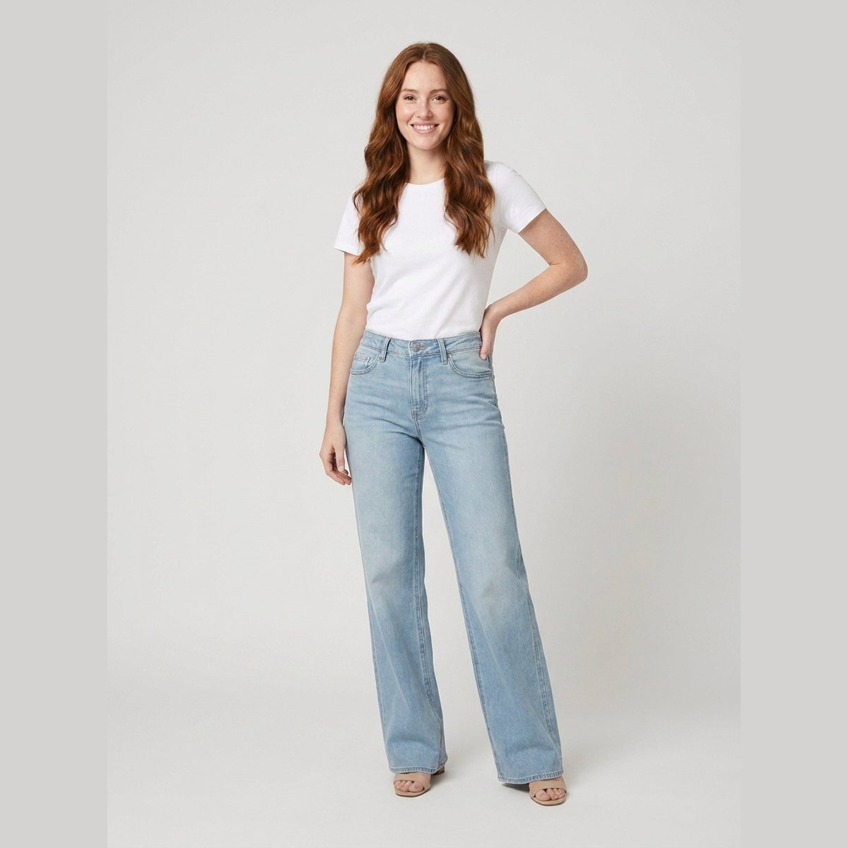 Maren high-rise wide-leg jeans in light blue on model