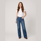 Maren high-rise wide-leg jeans in mid blue on model