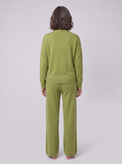 Margaux cashmere-blend lounge set in olive green, back view on model