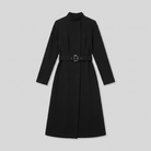 Nola belted A-line midi dress in black, flat lay product shot