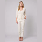 Nora wool-blend long open-front cardigan in cream on model