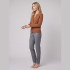 Nora wool-blend long open-front cardigan in rust on model