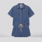 Olivia cotton-blend loungewear set in denim blue, flat lay product shot