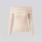 Oriana ribbed off-shoulder top in cream, flat lay product shot