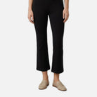 Women's Trousers – Cropped Kick Flare Trousers, High-Rise Ribbed Stretch
