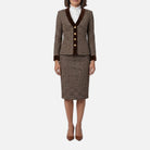 Women's Suit – Tweed Blazer and Pencil Skirt with Velvet Trim