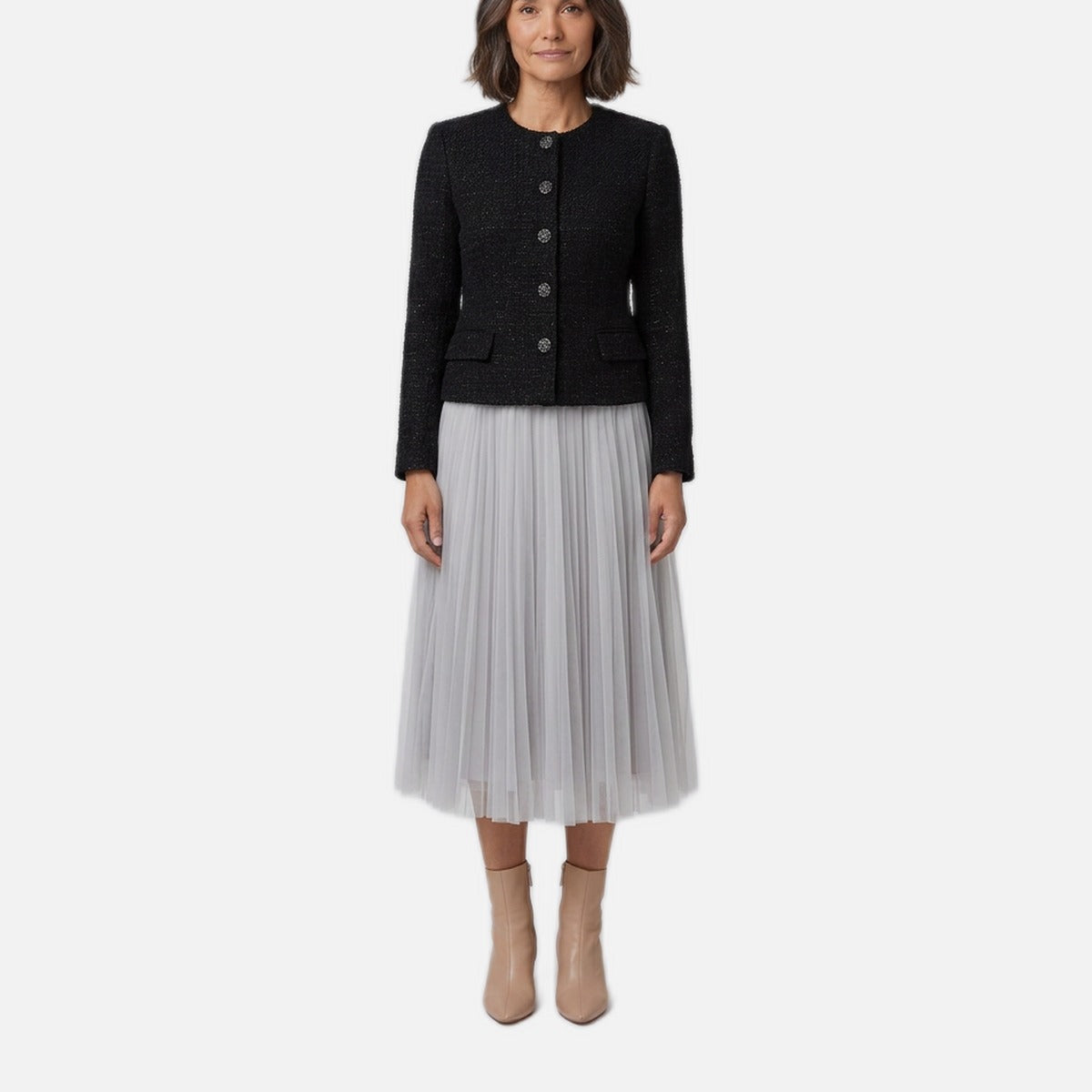 Women's Tweed Suit – Jacket and Tulle Midi Skirt
