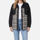Women's Denim Jacket – Checked Panel Detail, Button Front