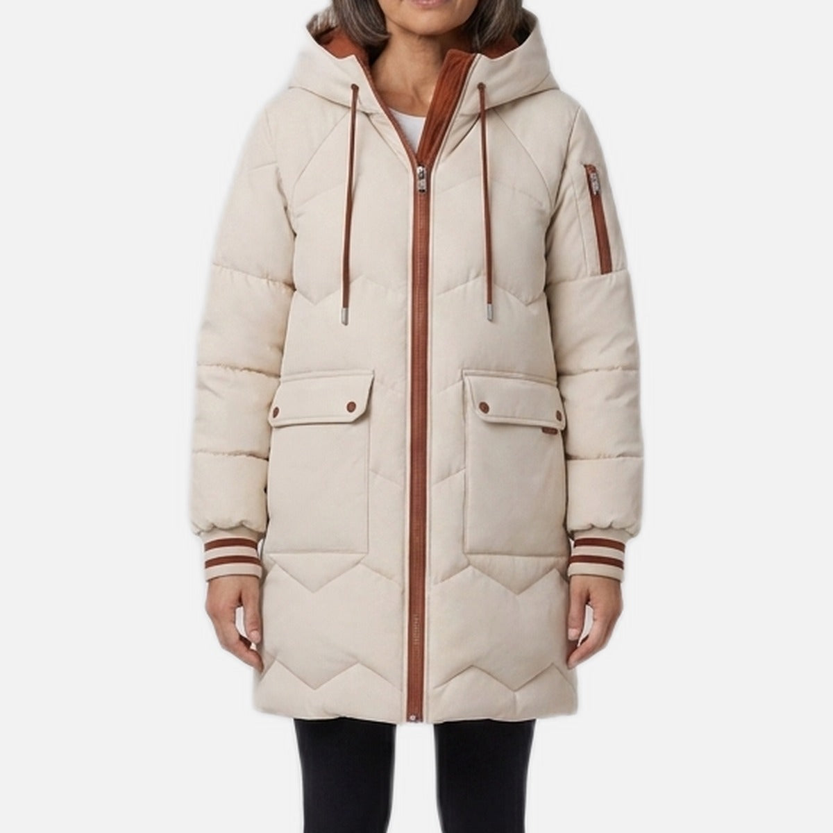 Women's Winter Coat – Lightweight Long Beige Down Puffer
