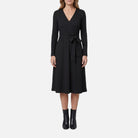 Women's Knit Midi Dress – Ribbed Polyester, Belted with Pockets