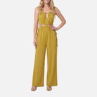 Women's Mustard Jumpsuit – Cut-Out Detail, Adjustable Tie Front