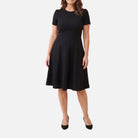 Women's Midi Dress – High Neck, Belted Waist, Smooth Fabric